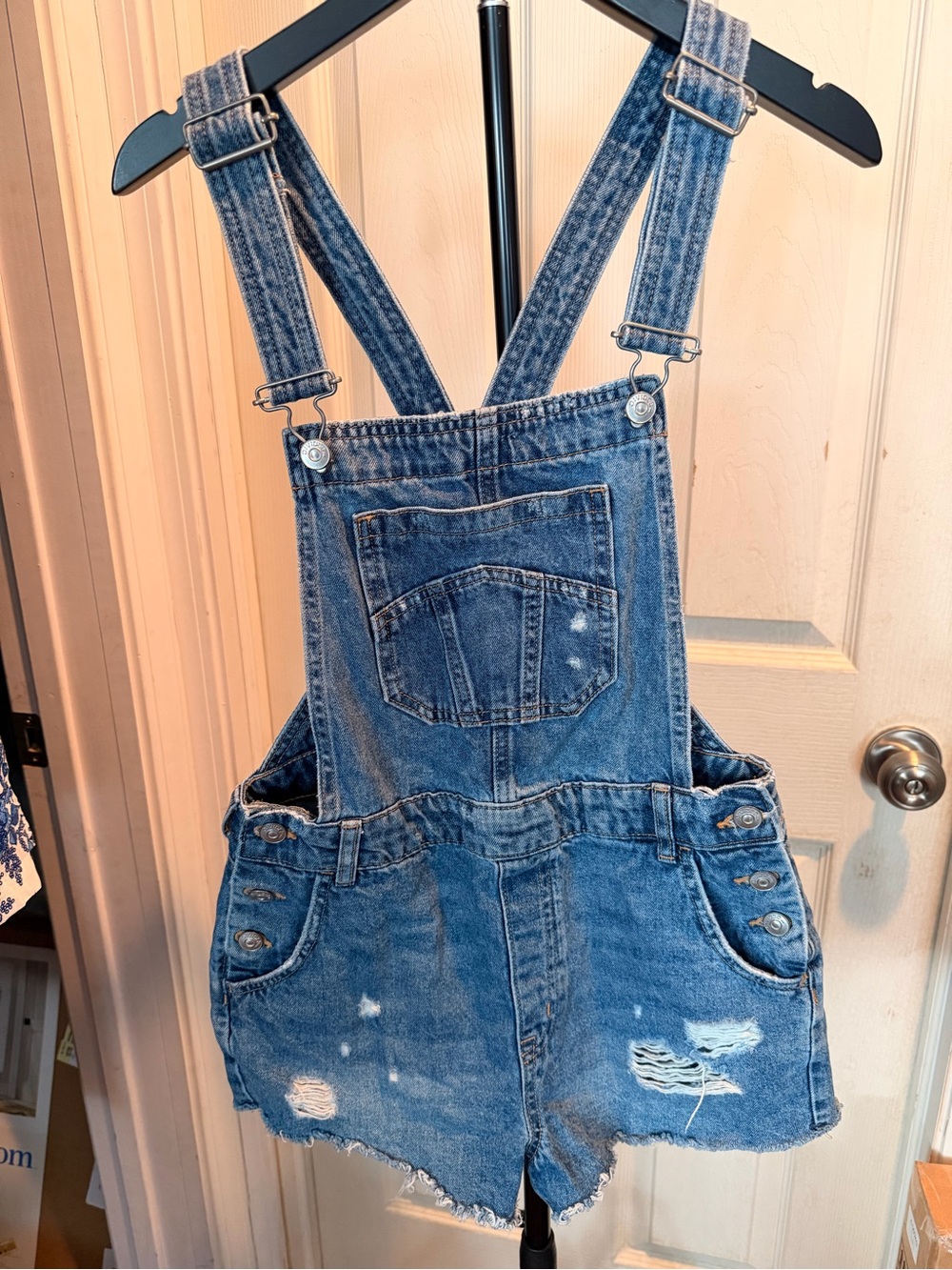H&M Divided Denim Blue Distressed Overall Shorts